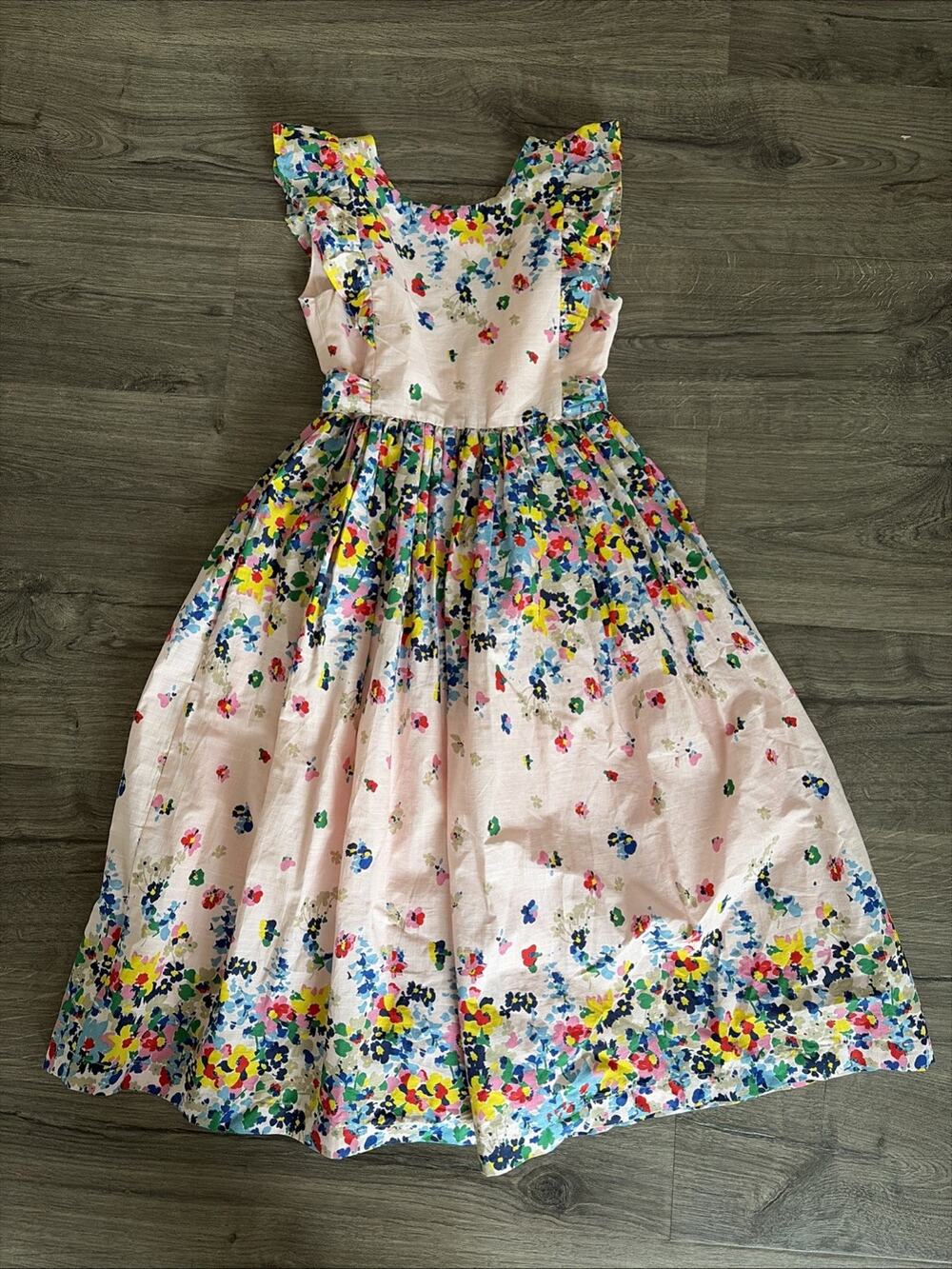 Mini Boden Girls Floral Bow Back Midi Dress Blossom Pink 11-12 EUC worn once